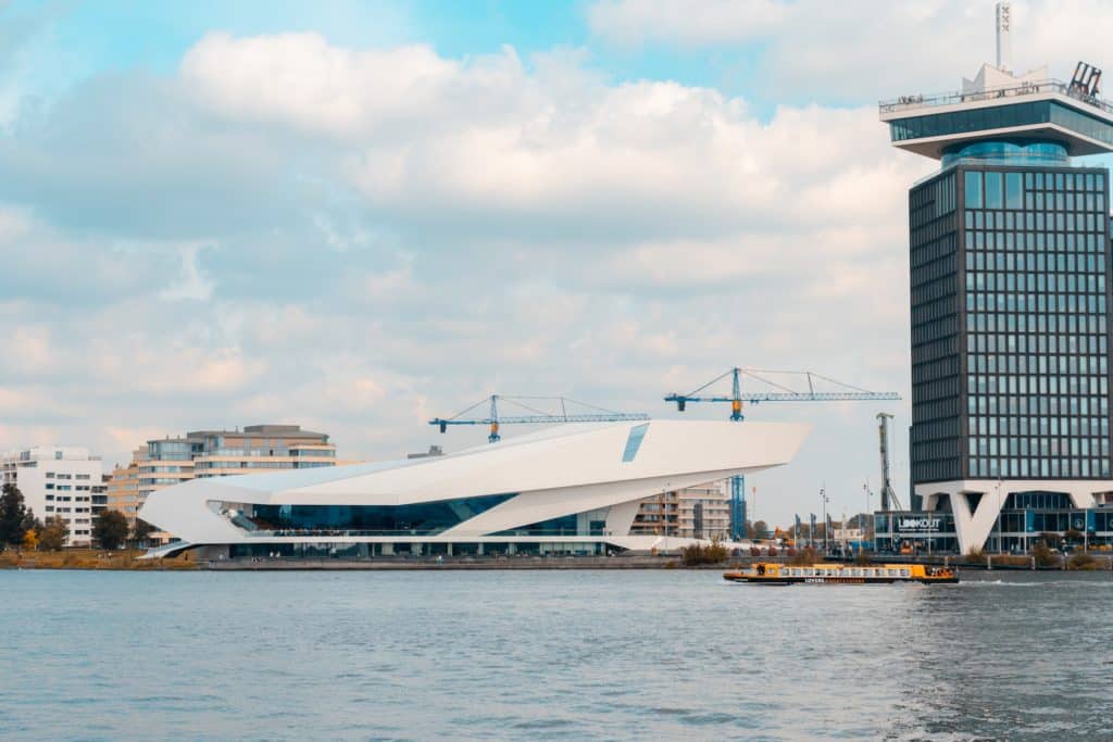 The architecture of Amsterdam Noord, as seen from across the IJ River.