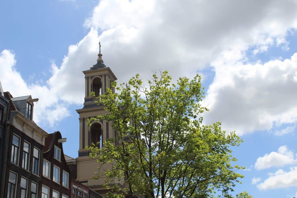 The belltower of a church in Amsterdam.