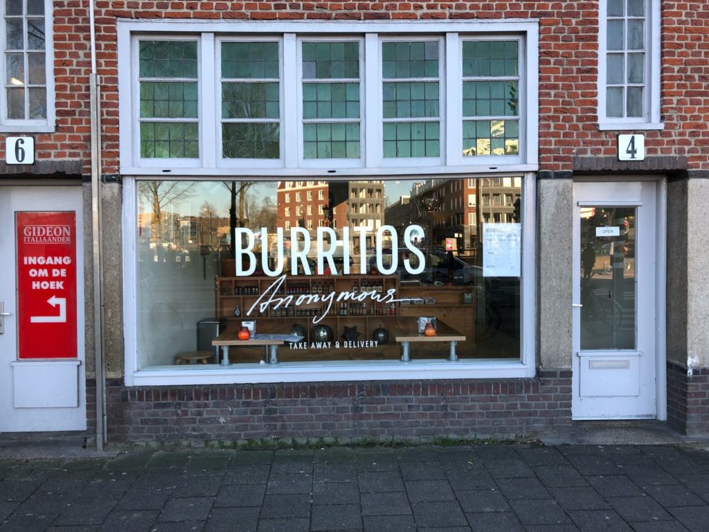 Exterior to Burritos Anonymous in Amsterdam