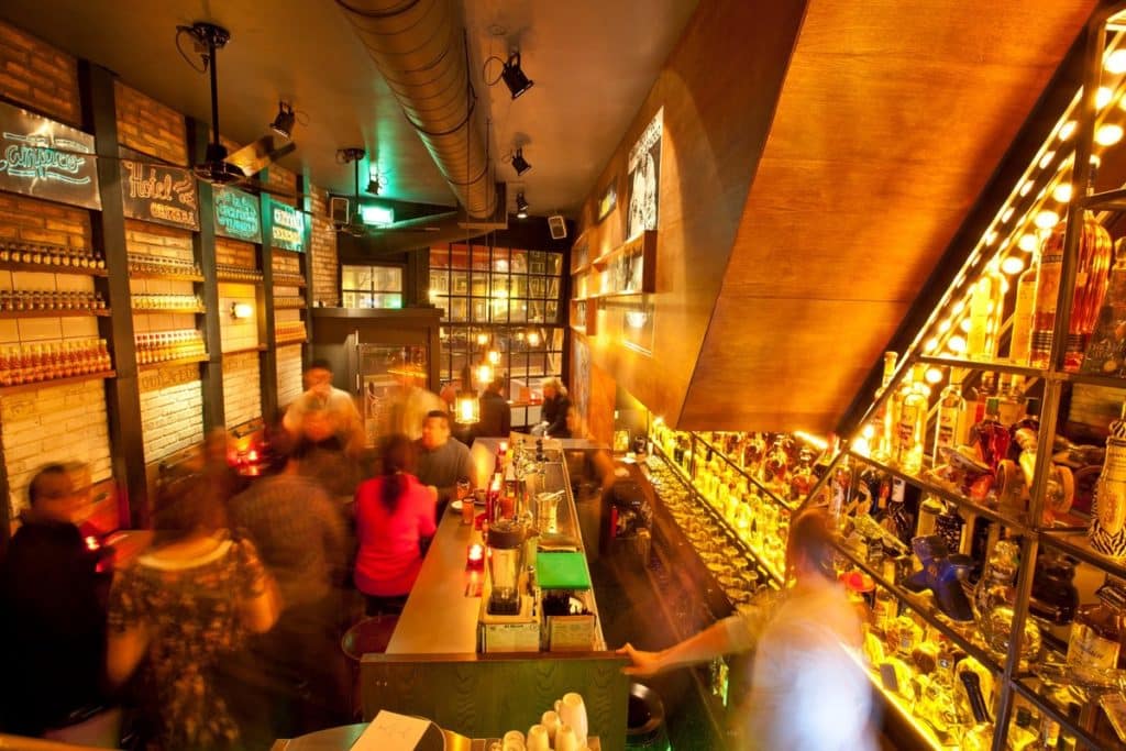 Bar and interiors at Los Pilones Mexican Cantina in Amsterdam